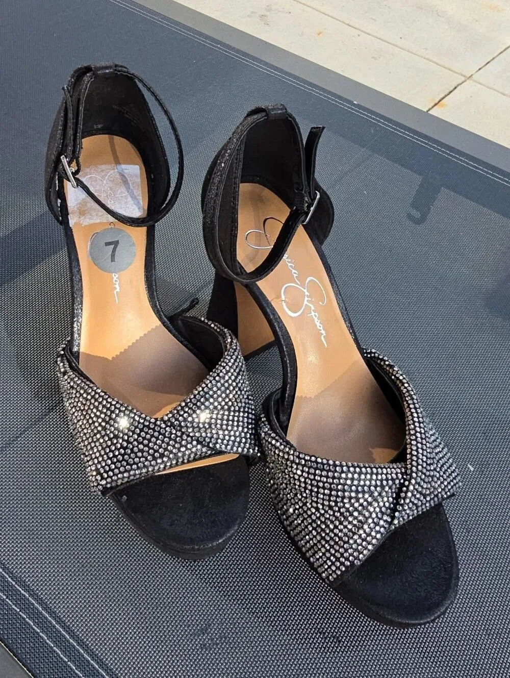 Jessica Simpson Black Rhinestone Platform Sandals - Size 7